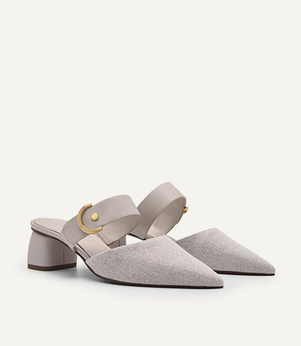 Yasmin Linen Heel Mules
