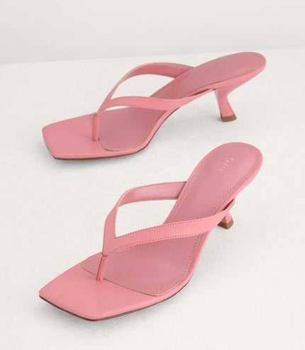Square Toe Thong Heeled Sandals