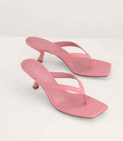 Square Toe Thong Heeled Sandals