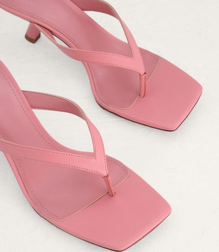 Square Toe Thong Heeled Sandals