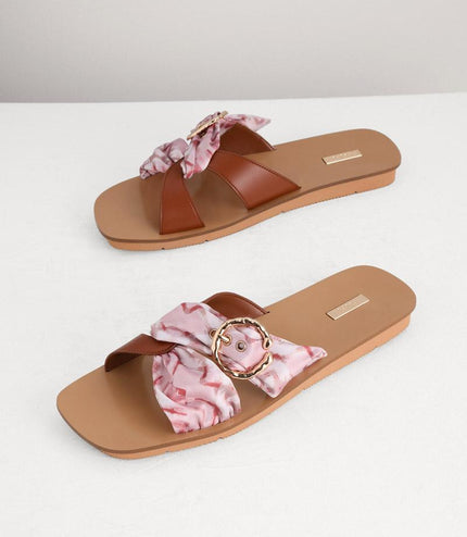 Suede-Trimmed Cross Sandals