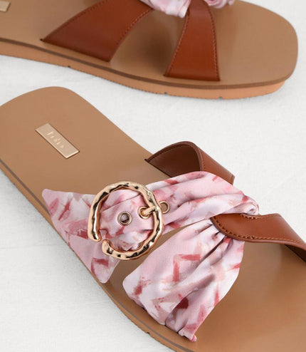 Suede-Trimmed Cross Sandals