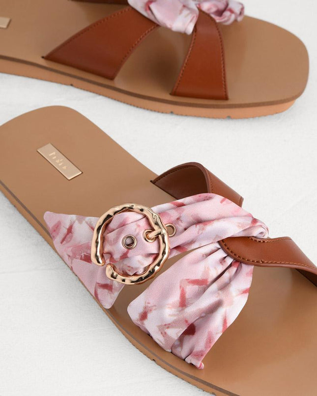 Suede-Trimmed Cross Sandals