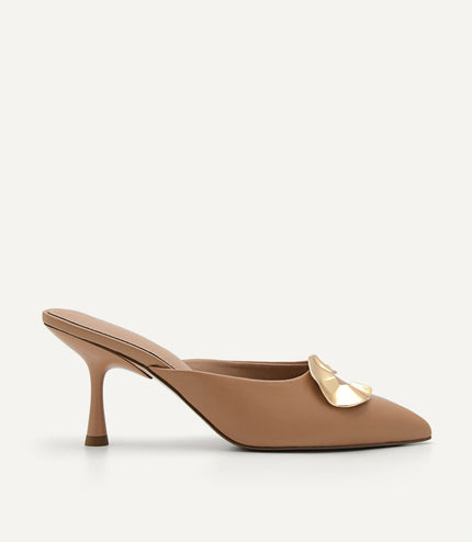 Iris Leather Heel Mules - Nude