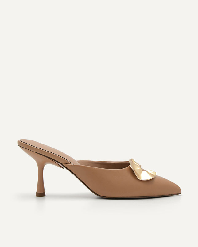 Iris Leather Heel Mules - Nude