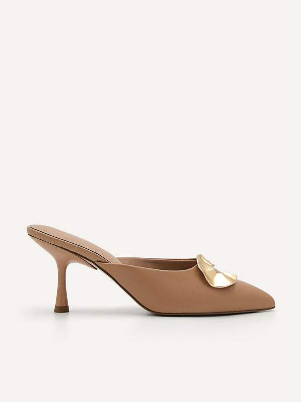 Iris Leather Heel Mules - Nude
