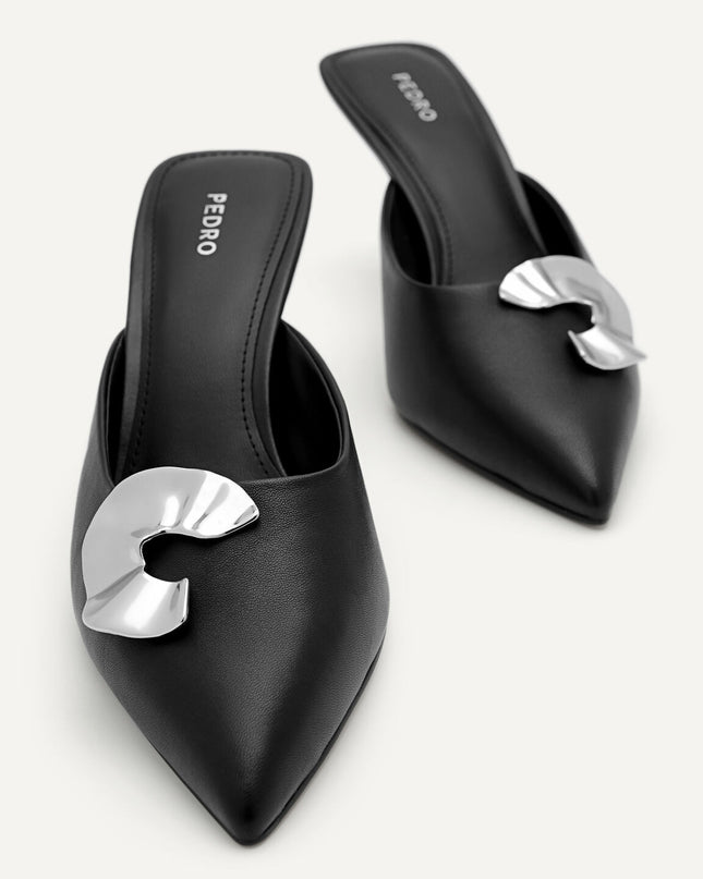 Iris Leather Heel Mules - Black