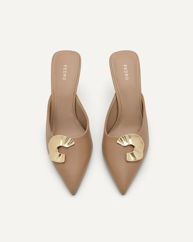 Iris Leather Heel Mules - Nude