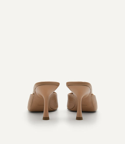 Iris Leather Heel Mules - Nude