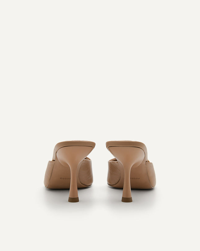 Iris Leather Heel Mules - Nude