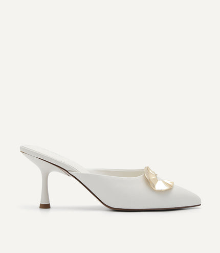 Iris Leather Heel Mules - Chalk
