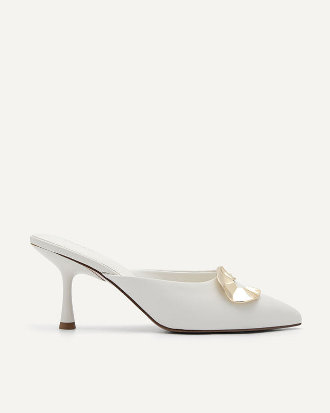 Iris Leather Heel Mules - Chalk