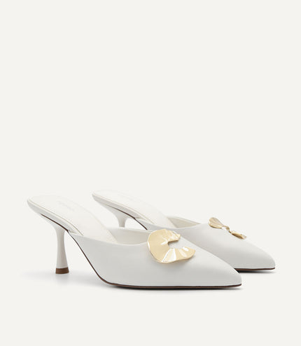 Iris Leather Heel Mules - Chalk