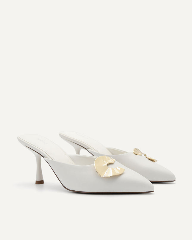 Iris Leather Heel Mules - Chalk