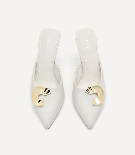 Iris Leather Heel Mules - Chalk