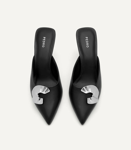 Iris Leather Heel Mules - Black