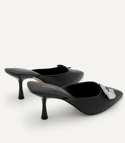 Iris Leather Heel Mules - Black