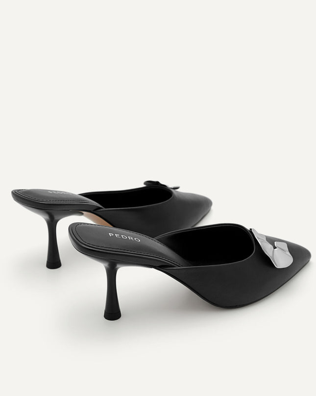 Iris Leather Heel Mules - Black