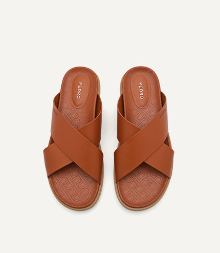 PEDRO Icon Cross Strap Sandals - Cognac