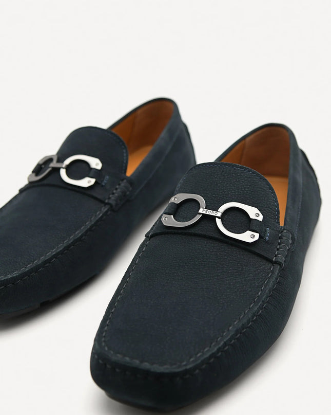 Leather Horsebit Moccasins - Navy
