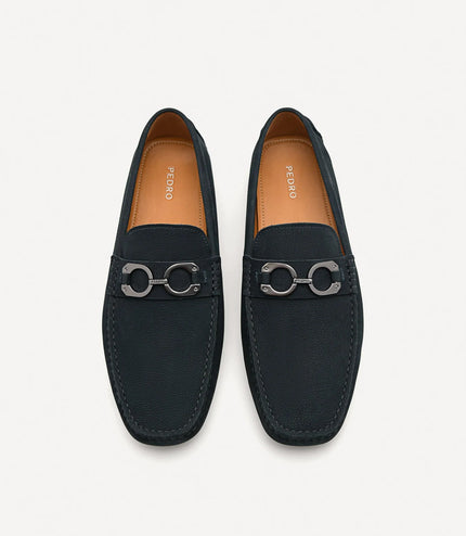 Leather Horsebit Moccasins - Navy