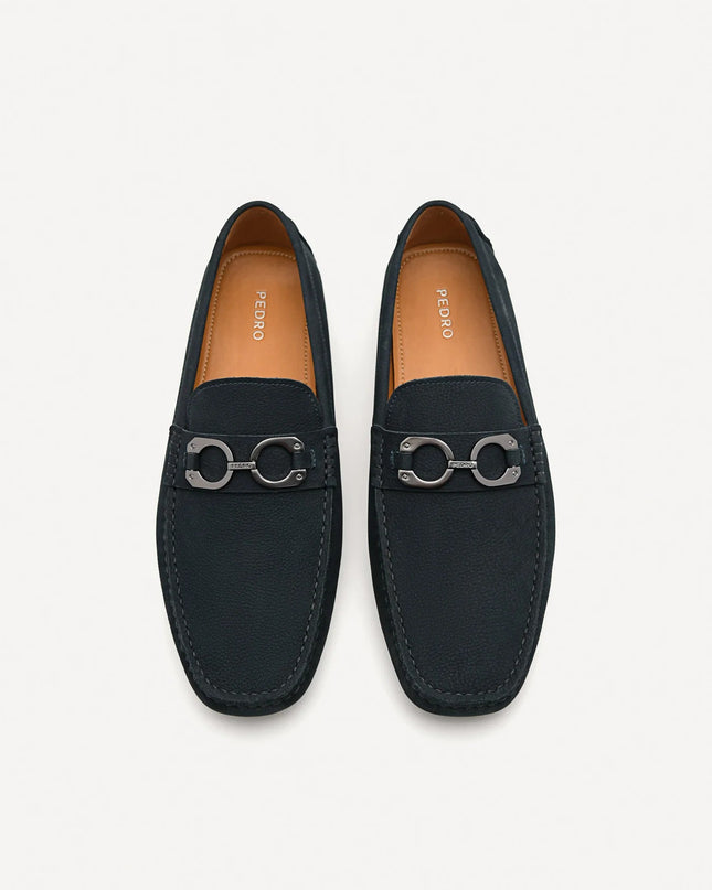 Leather Horsebit Moccasins - Navy