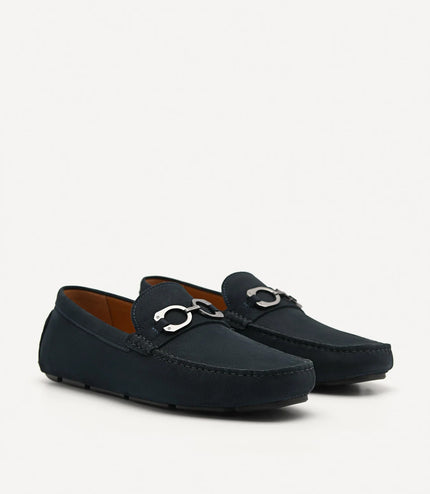 Leather Horsebit Moccasins - Navy