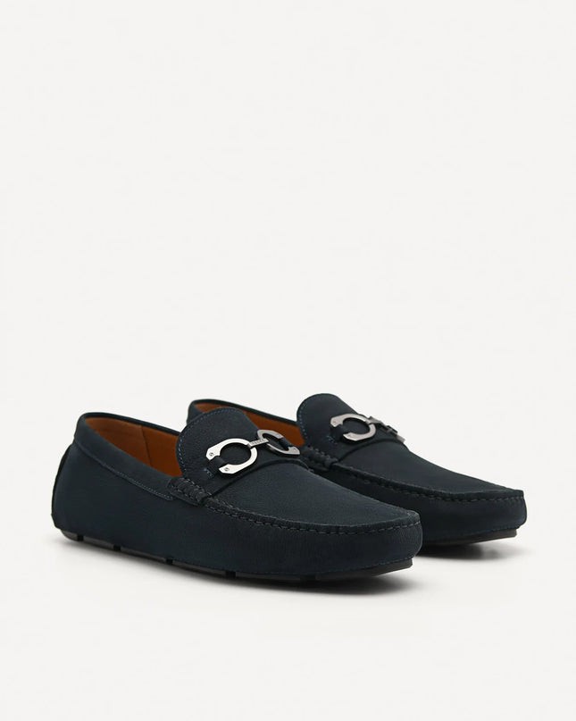 Leather Horsebit Moccasins - Navy