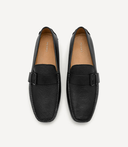 Leather Strap Moccasins - Black