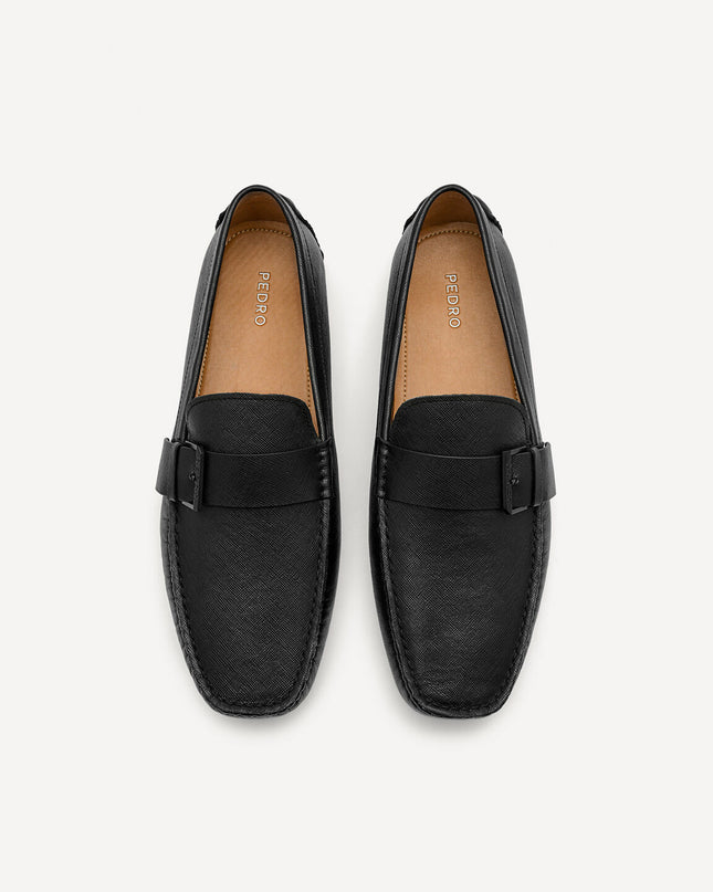 Leather Strap Moccasins - Black