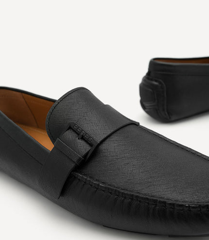 Leather Strap Moccasins - Black