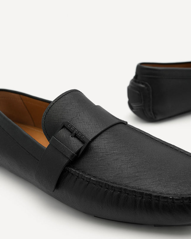 Leather Strap Moccasins - Black
