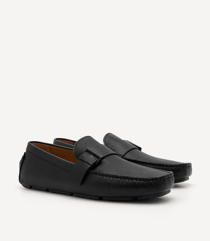 Leather Strap Moccasins - Black