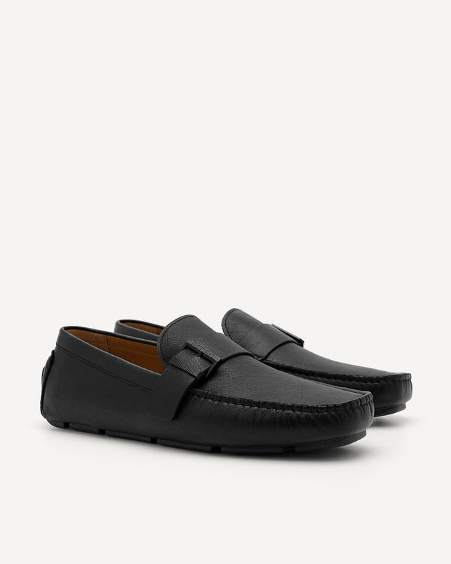 Leather Strap Moccasins - Black