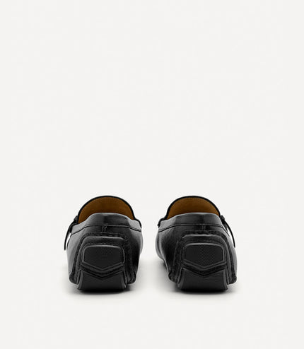 Leather Strap Moccasins - Black