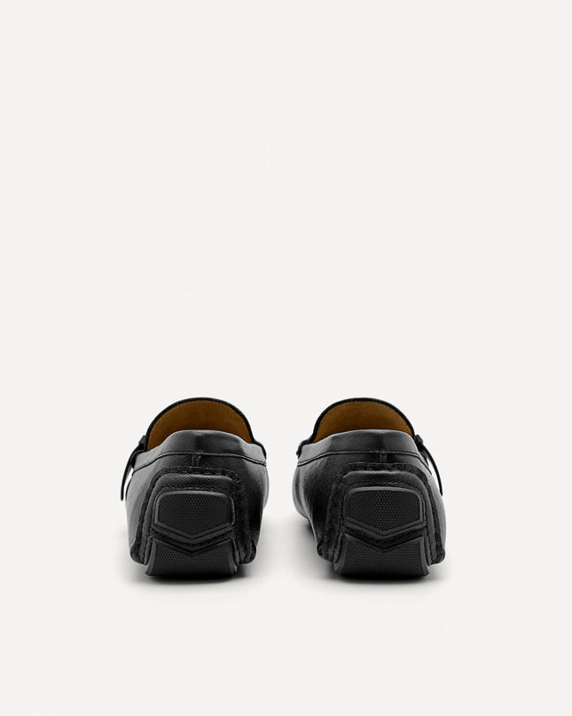 Leather Strap Moccasins - Black