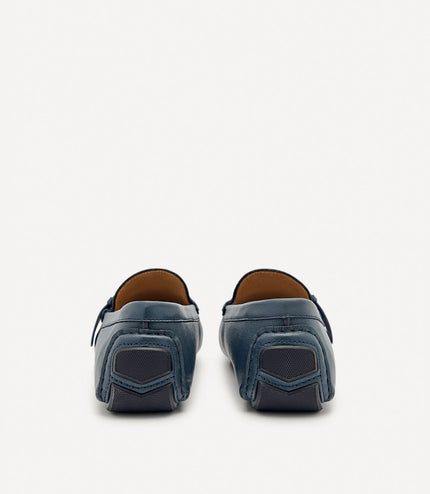 Leather Strap Moccasins - Navy