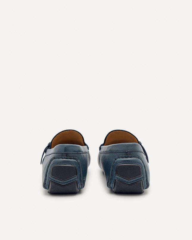 Leather Strap Moccasins - Navy