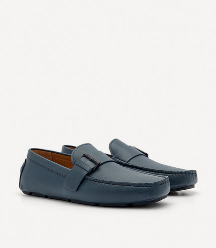 Leather Strap Moccasins - Navy
