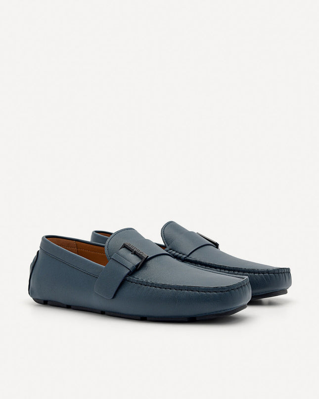 Leather Strap Moccasins - Navy