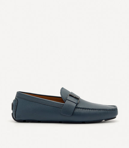 Leather Strap Moccasins - Navy