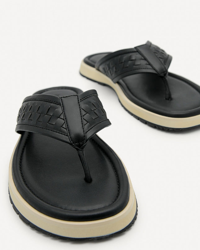 Woven Thong Sandals - Black