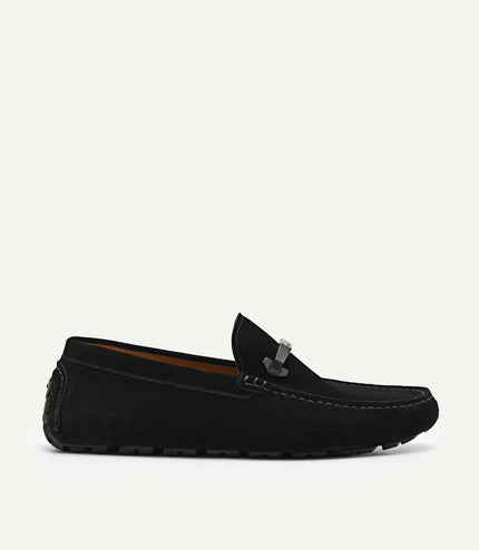 Leather Hardware Moccasins - Black