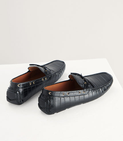 Croc-Effect Bow Moccasins
