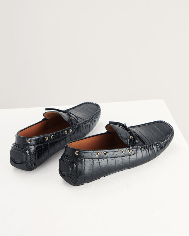 Croc-Effect Bow Moccasins