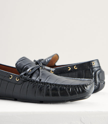 Croc-Effect Bow Moccasins