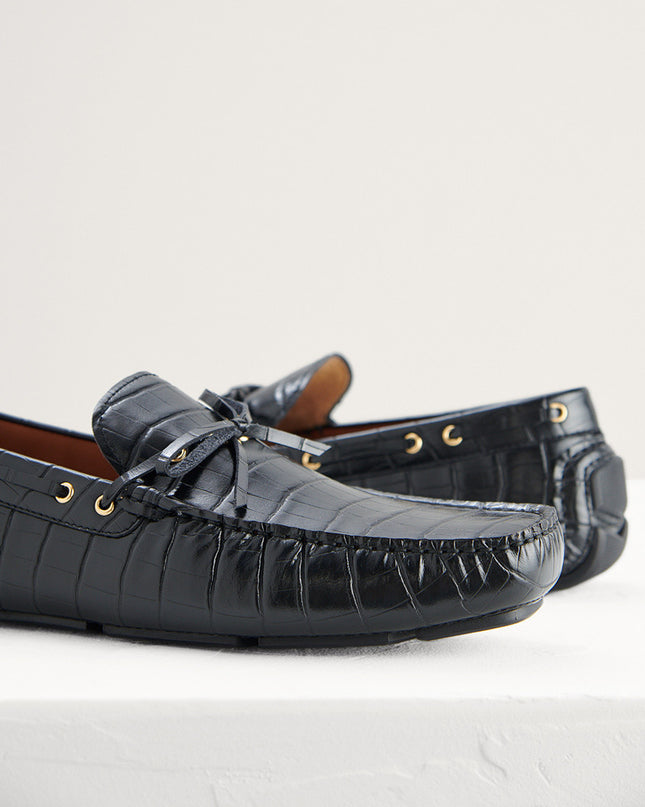 Croc-Effect Bow Moccasins