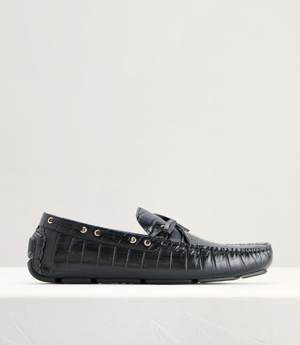 Croc-Effect Bow Moccasins
