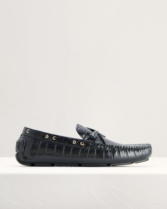 Croc-Effect Bow Moccasins