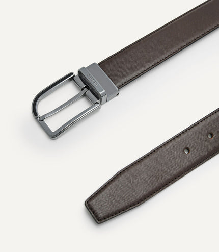 Embossed Leather Reversible Pin Belt